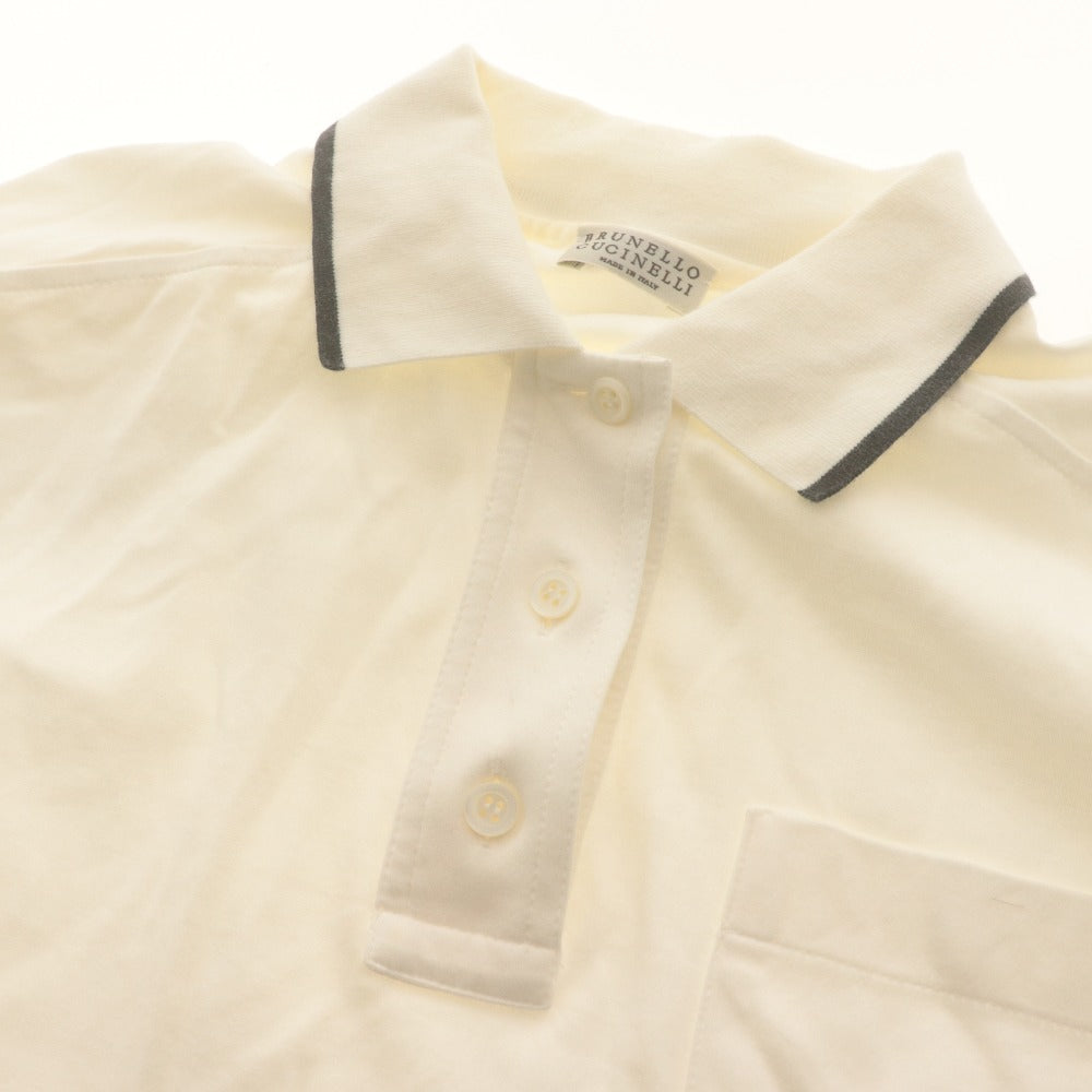 ■ BRUNELLO CUCINELLI ブルネロクチネリ ポロシャツ 半袖 トップス コットン ポケット レディース S ホワイト