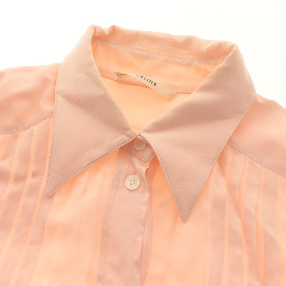 ■ CELINE Blouse Shirt Long Sleeve Top Pleats Women's 36 Pink