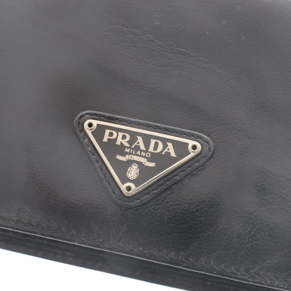■ PRADA プラダ 二つ折り 財布 ウォレット ボタン 小銭入れ マドラスレザー メンズ ブラック 箱 付属品付き