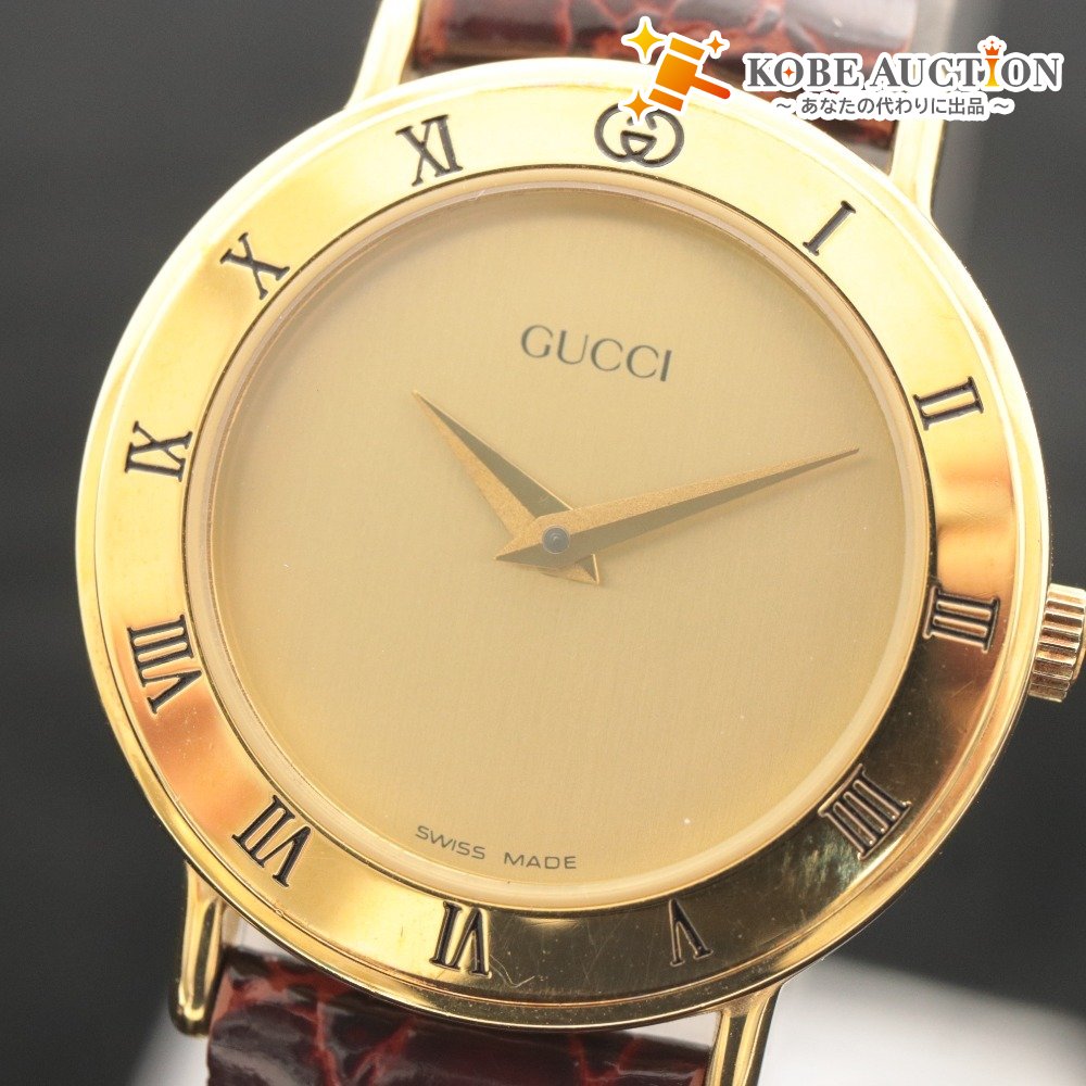 ■ GUCCI グッチ 腕時計 3000.2.L クォーツ 17.9g レディース ゴールド ベルト 赤茶系