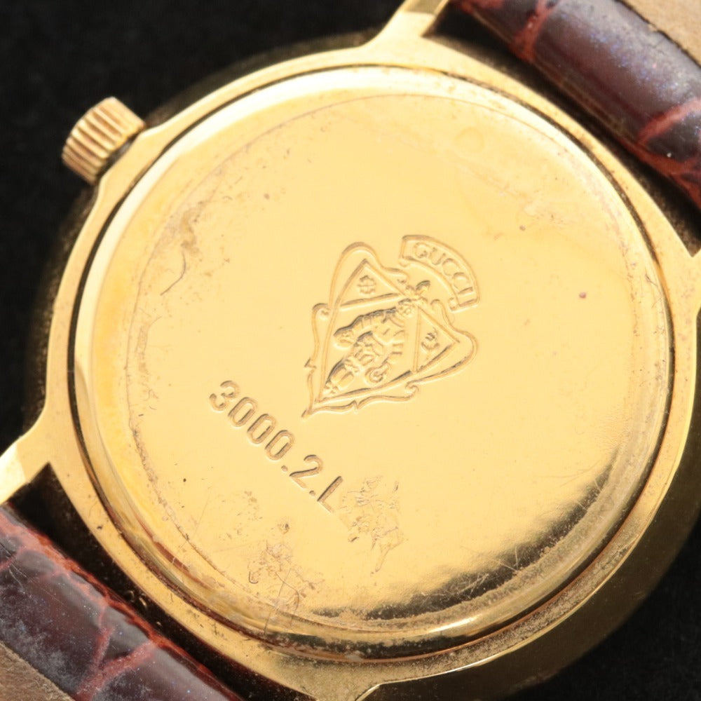 ■ GUCCI グッチ 腕時計 3000.2.L クォーツ 17.9g レディース ゴールド ベルト 赤茶系