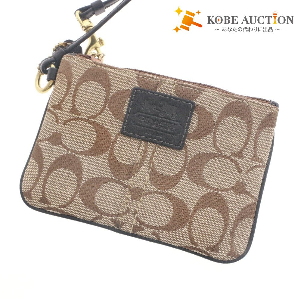 ■ COACH コーチ ポーチ 小物入れ シグネチャー ファスナー 化粧ポーチ レディース ベージュ系 ライトブラウン系 袋付き
