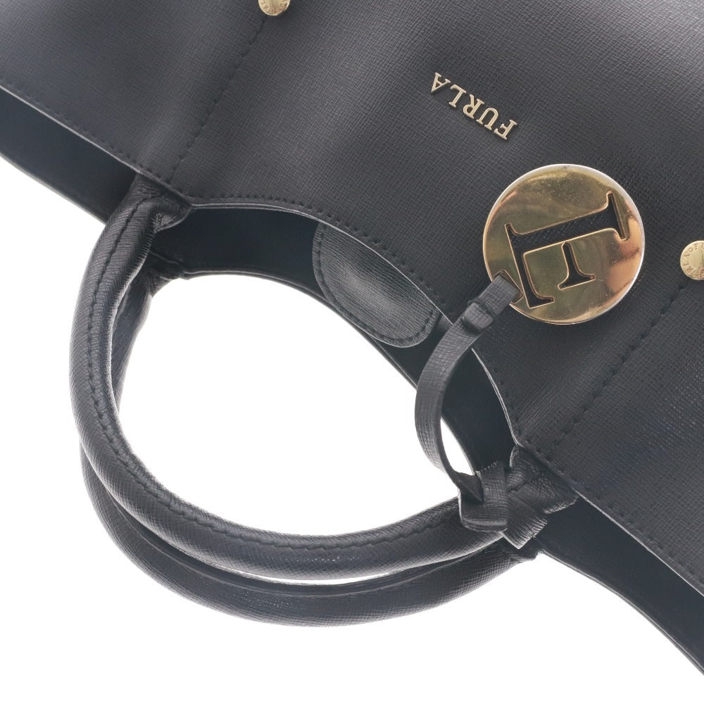■ FURLA フルラ ハンドバッグ ショルダーバッグ 鞄 マグネット ポケット ゴールド金具 メンズ レディース ブラック 袋付き