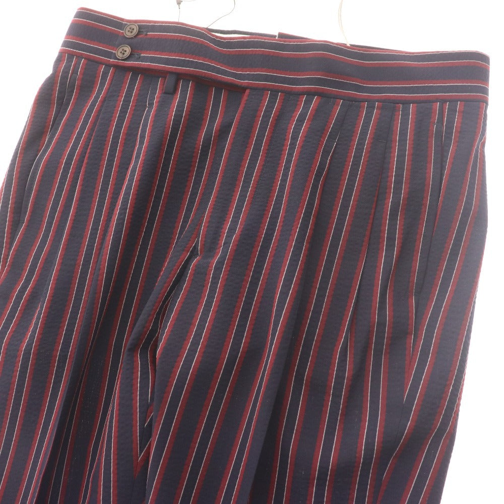 ■ アントレアミ パンツ スラックス ボトムス 2プリーツ ストライプ 裾ダブル シアサッカー メンズ 30 ネイビー レッド タグ付き 未使用