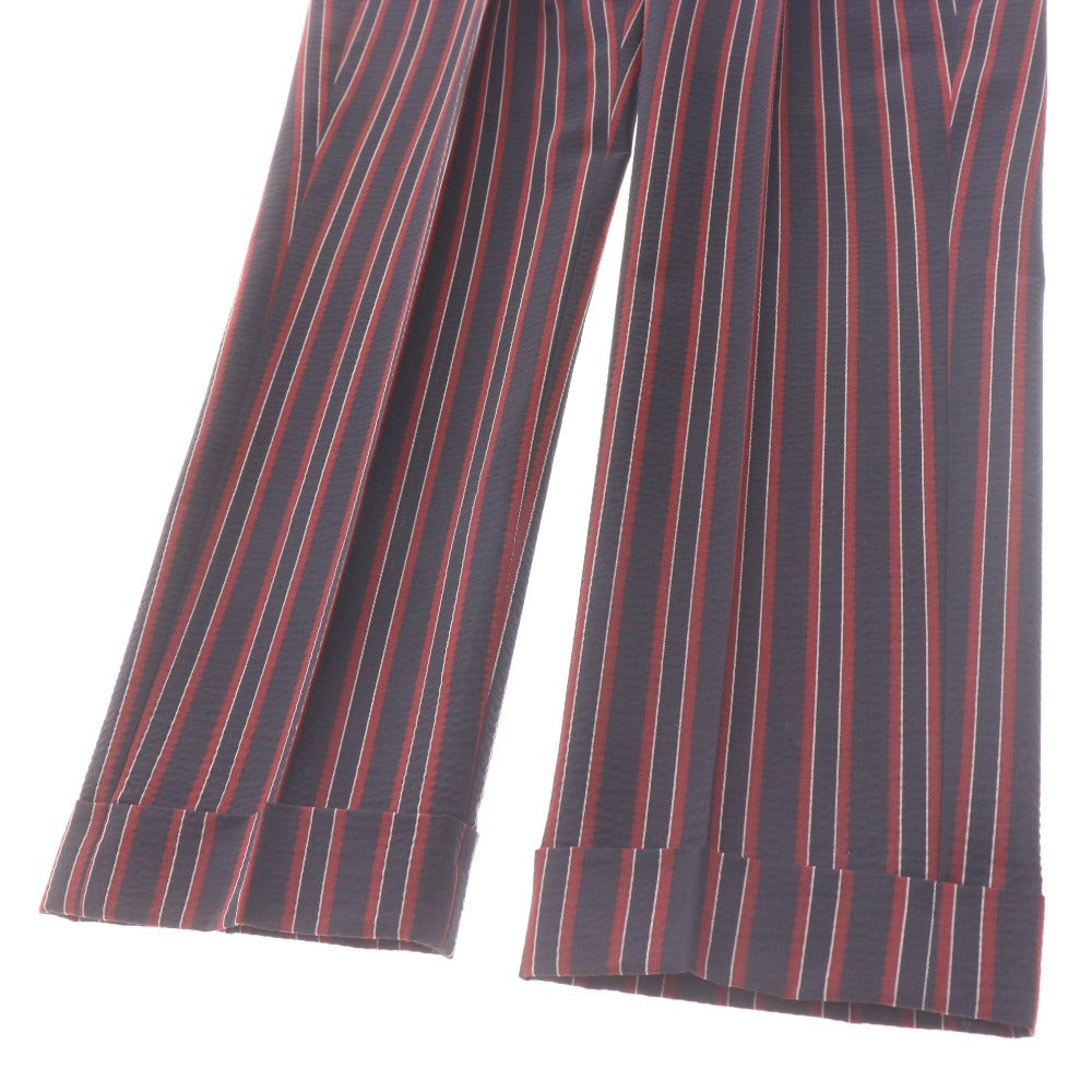 ■ アントレアミ パンツ スラックス ボトムス 2プリーツ ストライプ 裾ダブル シアサッカー メンズ 30 ネイビー レッド タグ付き 未使用