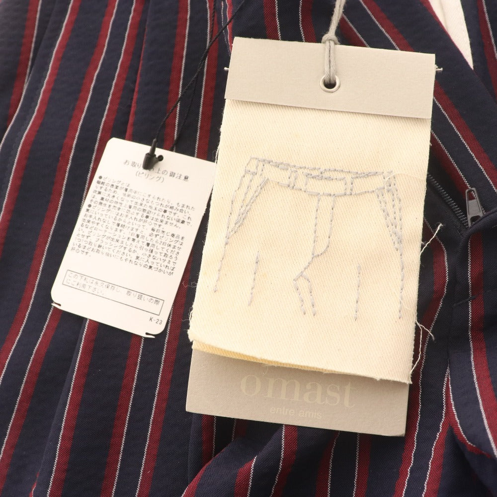 ■ アントレアミ パンツ スラックス ボトムス 2プリーツ ストライプ 裾ダブル シアサッカー メンズ 30 ネイビー レッド タグ付き 未使用
