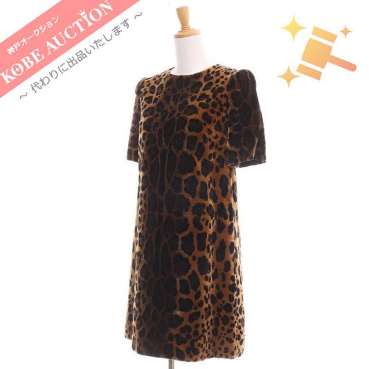 ☆ Dolce &amp; Gabbana Velor One Piece Dress Leopard Leopard Print Women's 36 Brown Accessories Included Unused