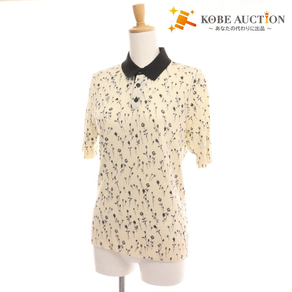 ■ ドルチェアンドガッバーナ ポロシャツ 半袖 トップス 花 カシミヤ シルク レディース 44 ホワイト
