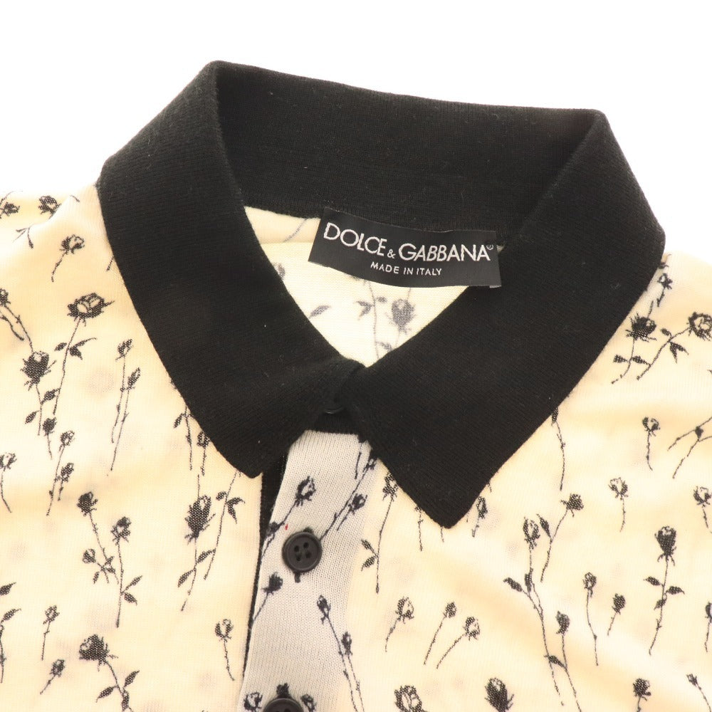 ■ ドルチェアンドガッバーナ ポロシャツ 半袖 トップス 花 カシミヤ シルク レディース 44 ホワイト