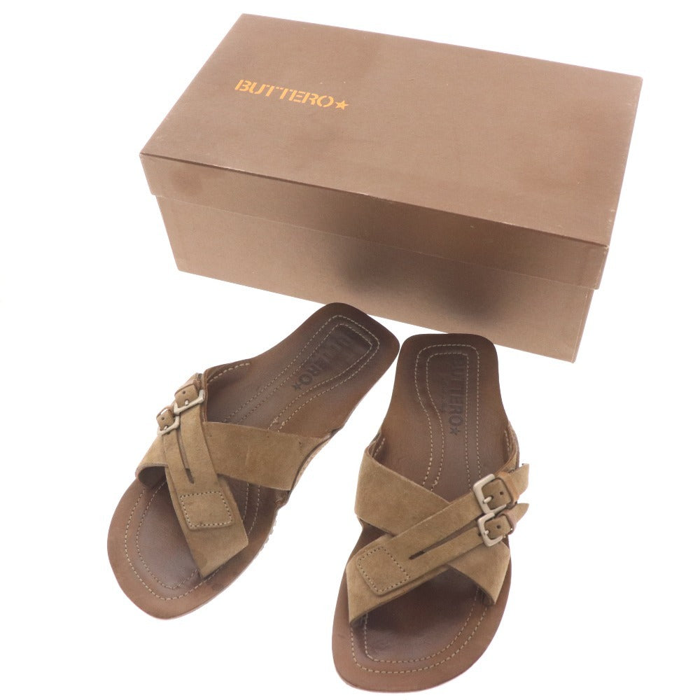 ■ ブッテロ サンダル B1851UTGB 靴 スエード ストラップ メンズ 39 ベージュ 箱付き