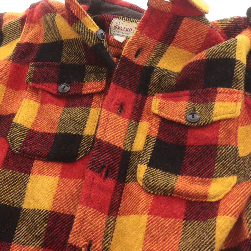 ■ メルトン Melton シャツ 長袖 トップス チェック ジャケット 厚手 USA ヴィンテージ メンズ 15 オレンジ系