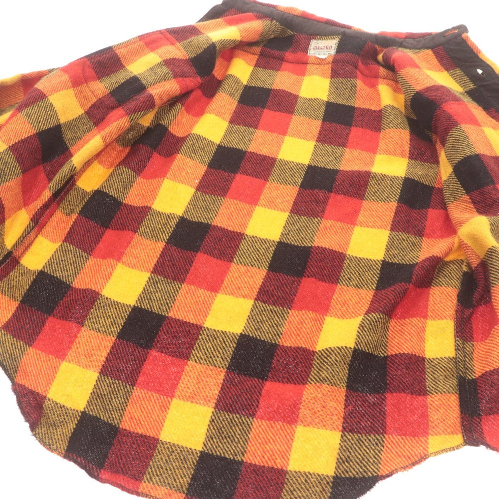■ メルトン Melton シャツ 長袖 トップス チェック ジャケット 厚手 USA ヴィンテージ メンズ 15 オレンジ系