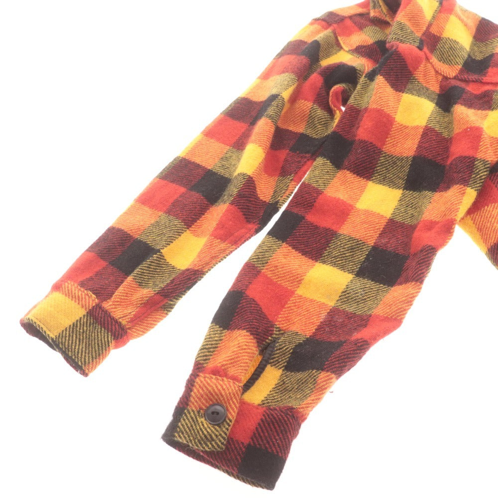 ■ メルトン Melton シャツ 長袖 トップス チェック ジャケット 厚手 USA ヴィンテージ メンズ 15 オレンジ系