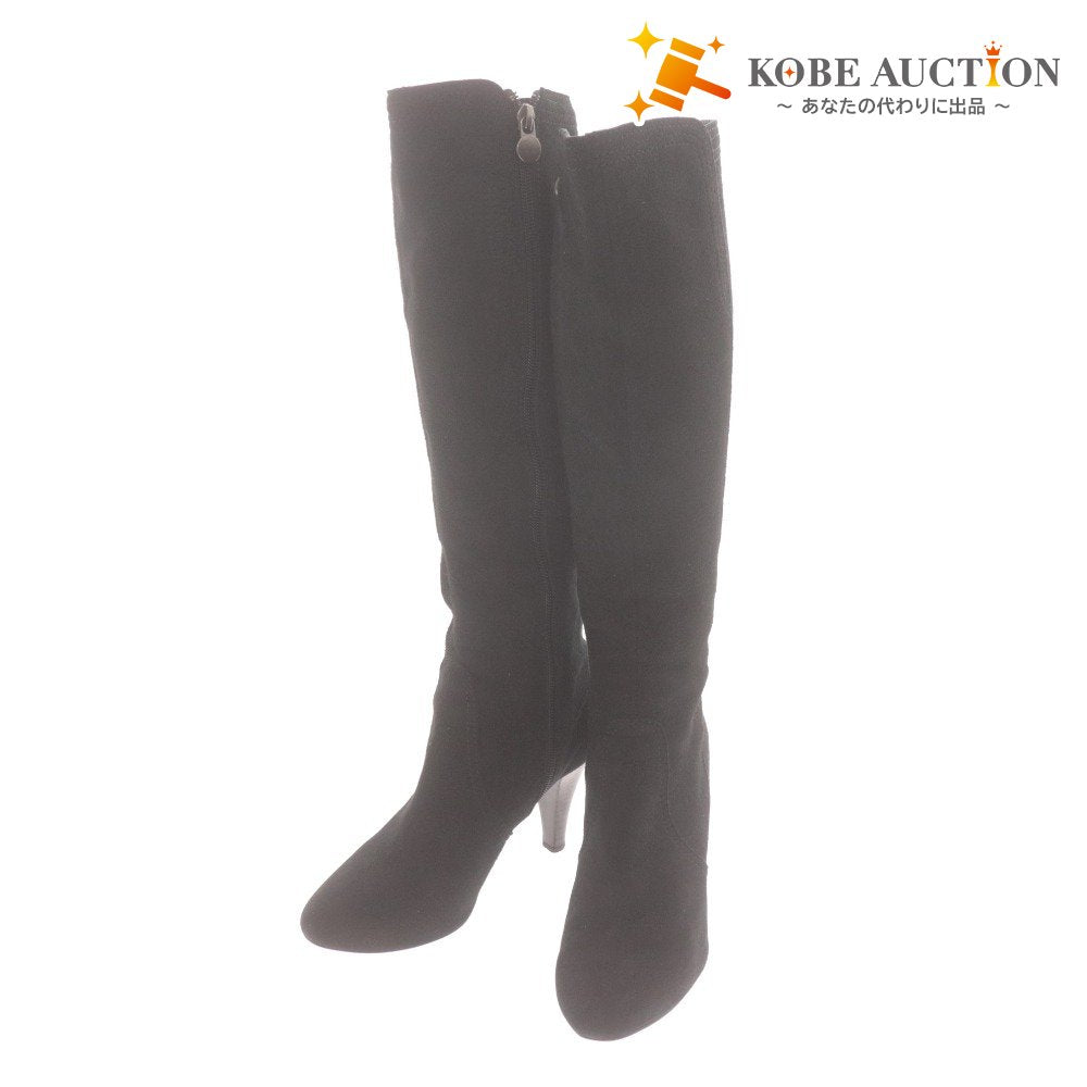 ■ JILL STUART ジルスチュアート ロングブーツ 革靴 スエード ヒール ファスナー 日本製 レディース 22 1/2 ブラック 黒