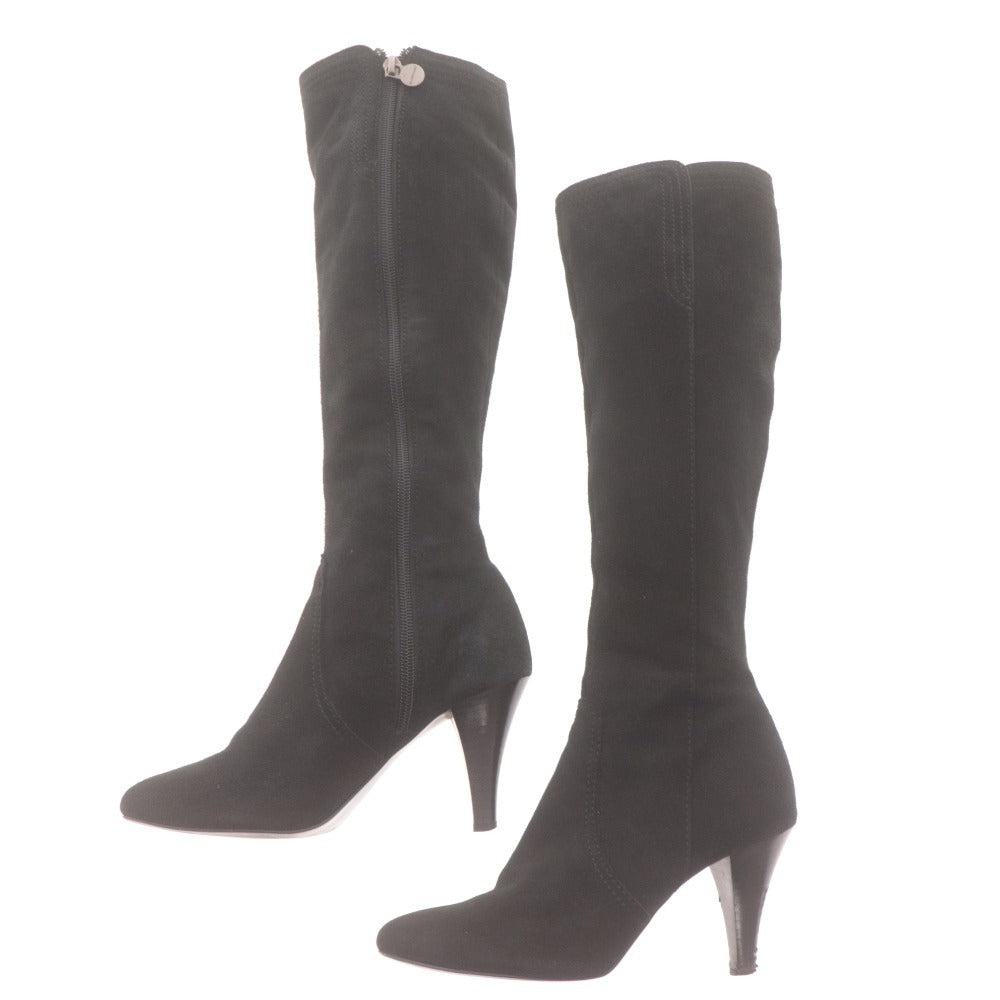 ■ JILL STUART ジルスチュアート ロングブーツ 革靴 スエード ヒール ファスナー 日本製 レディース 22 1/2 ブラック 黒