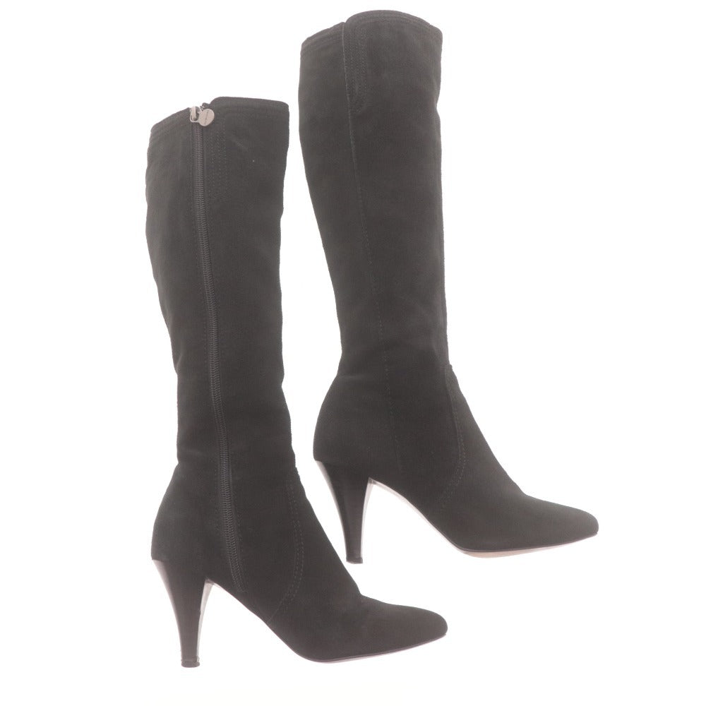 ■ JILL STUART ジルスチュアート ロングブーツ 革靴 スエード ヒール ファスナー 日本製 レディース 22 1/2 ブラック 黒