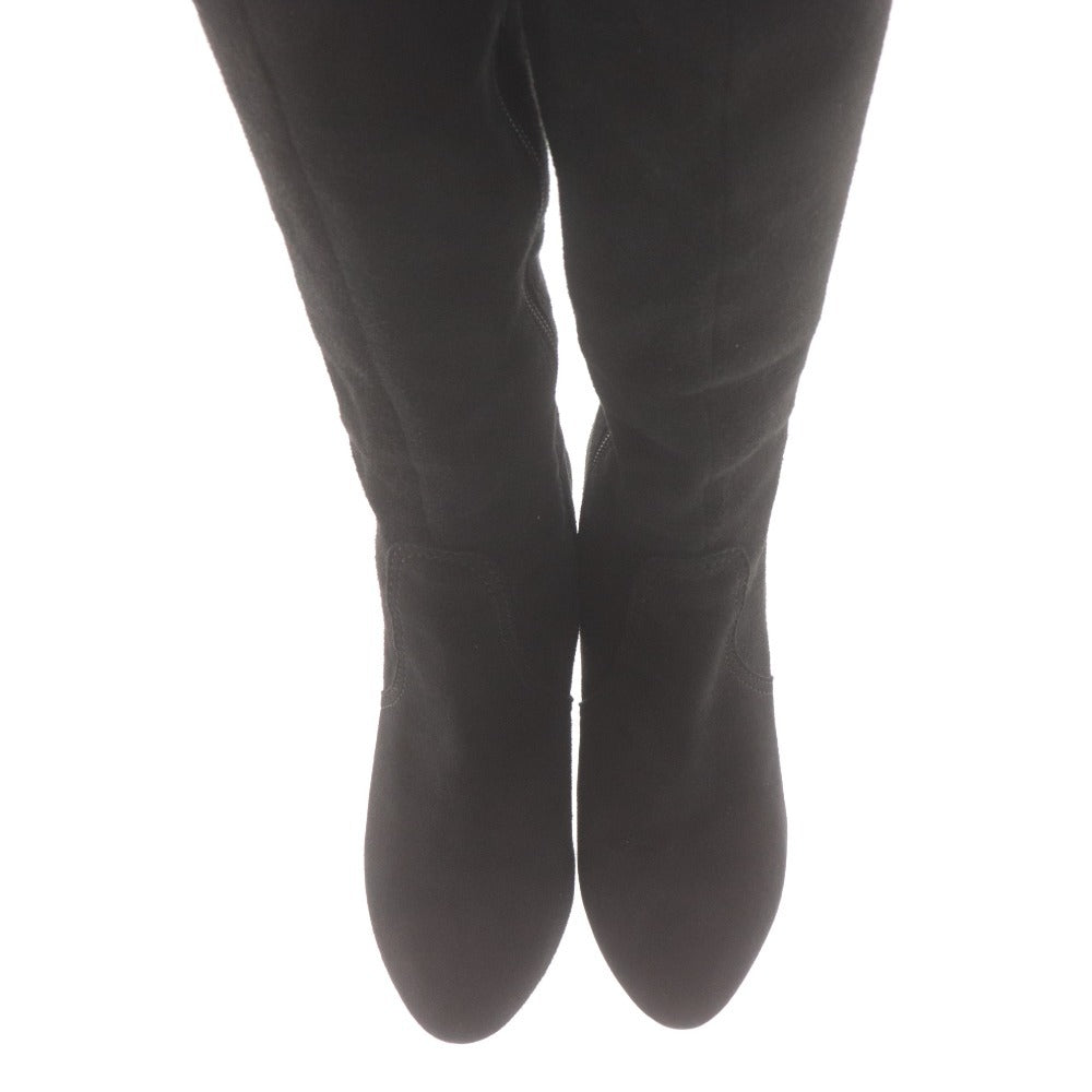 ■ JILL STUART ジルスチュアート ロングブーツ 革靴 スエード ヒール ファスナー 日本製 レディース 22 1/2 ブラック 黒