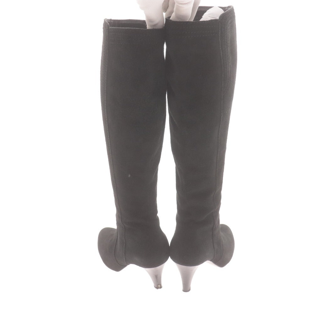 ■ JILL STUART ジルスチュアート ロングブーツ 革靴 スエード ヒール ファスナー 日本製 レディース 22 1/2 ブラック 黒