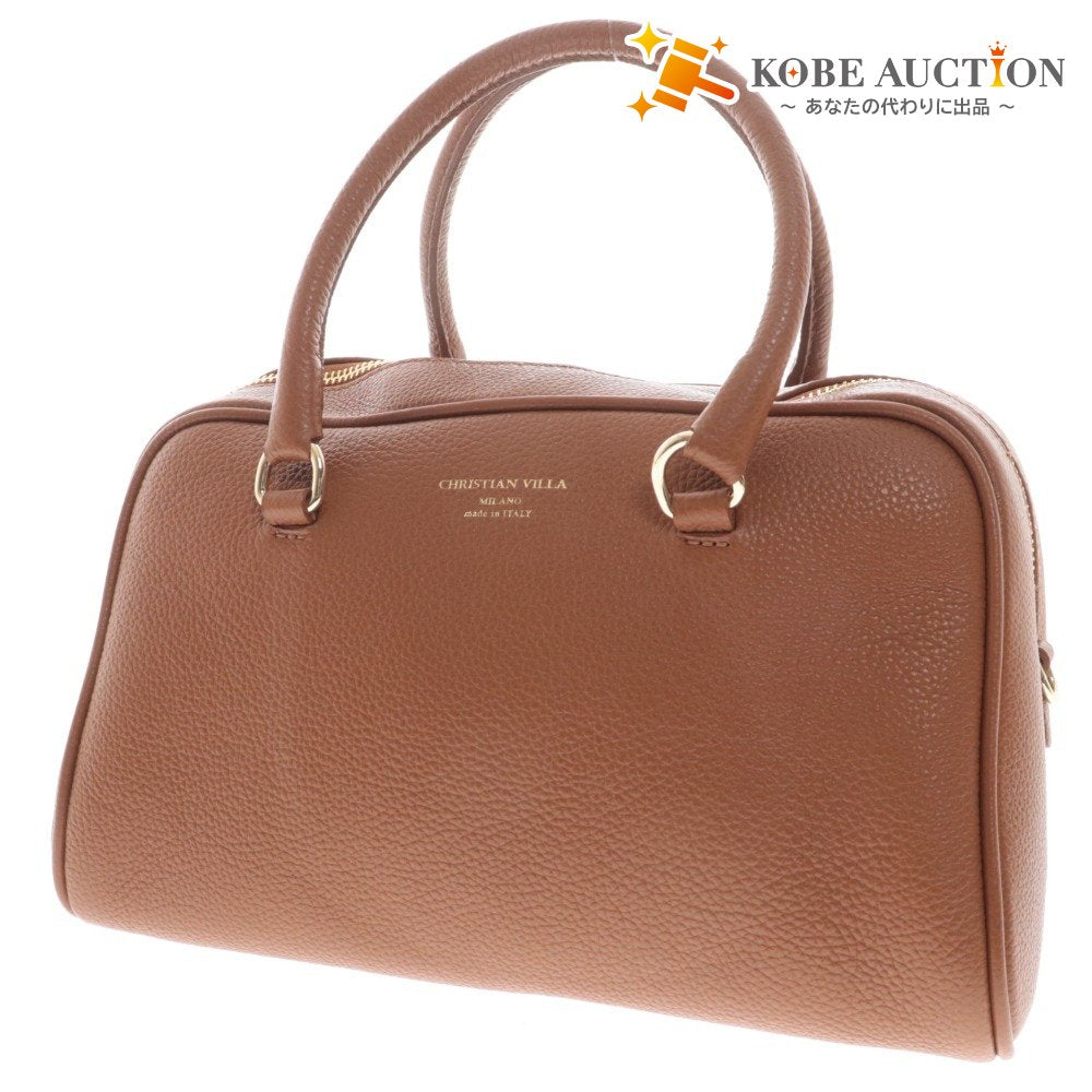 ■ クリスチャンヴィラ ボストンバッグ 鞄 2WAY ショルダー レザー レディース キャメル ブラウン系