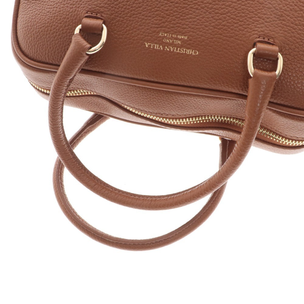 ■ クリスチャンヴィラ ボストンバッグ 鞄 2WAY ショルダー レザー レディース キャメル ブラウン系