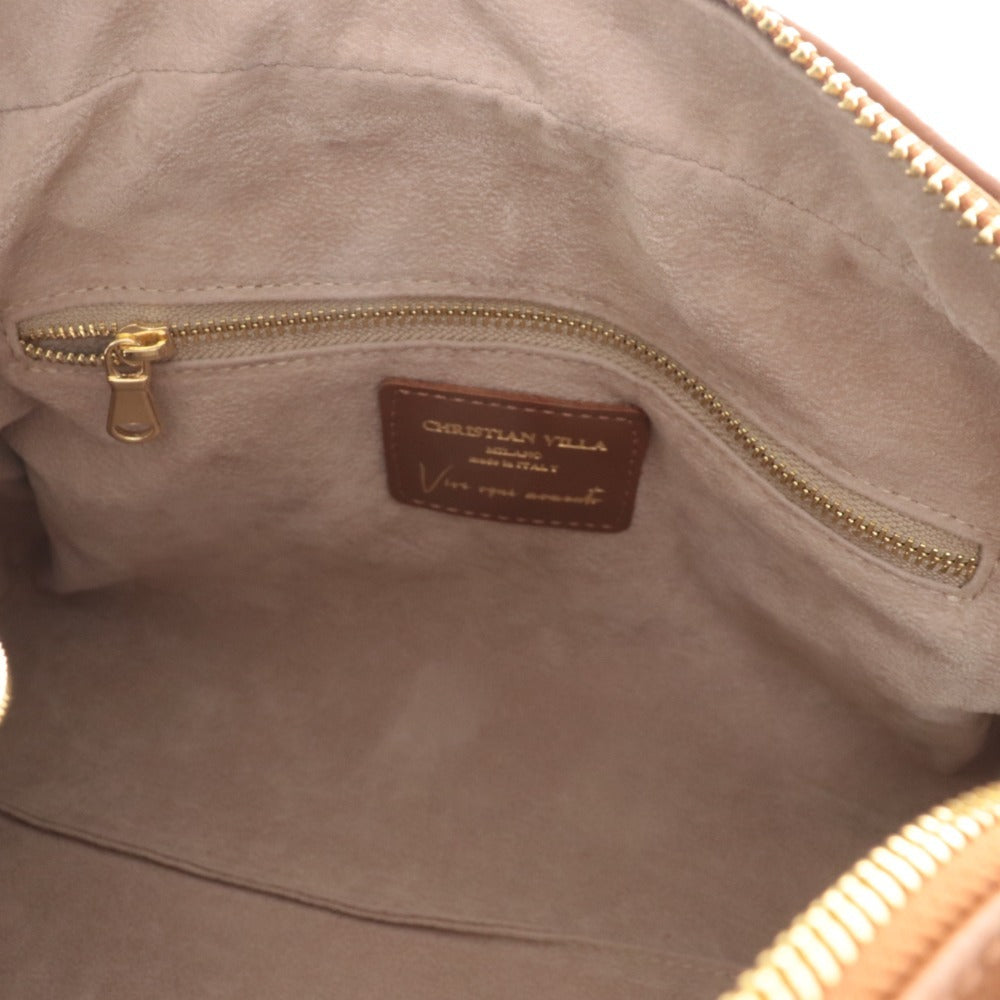 ■ クリスチャンヴィラ ボストンバッグ 鞄 2WAY ショルダー レザー レディース キャメル ブラウン系