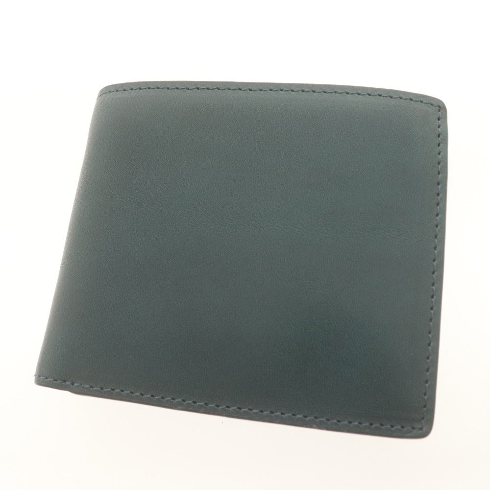 ■ GLEVIO グレヴィオ 二つ折り財布 革 レザー 折りたたみ カード 札 小銭入れ メンズ ブルーグリーン 箱付き 未使用