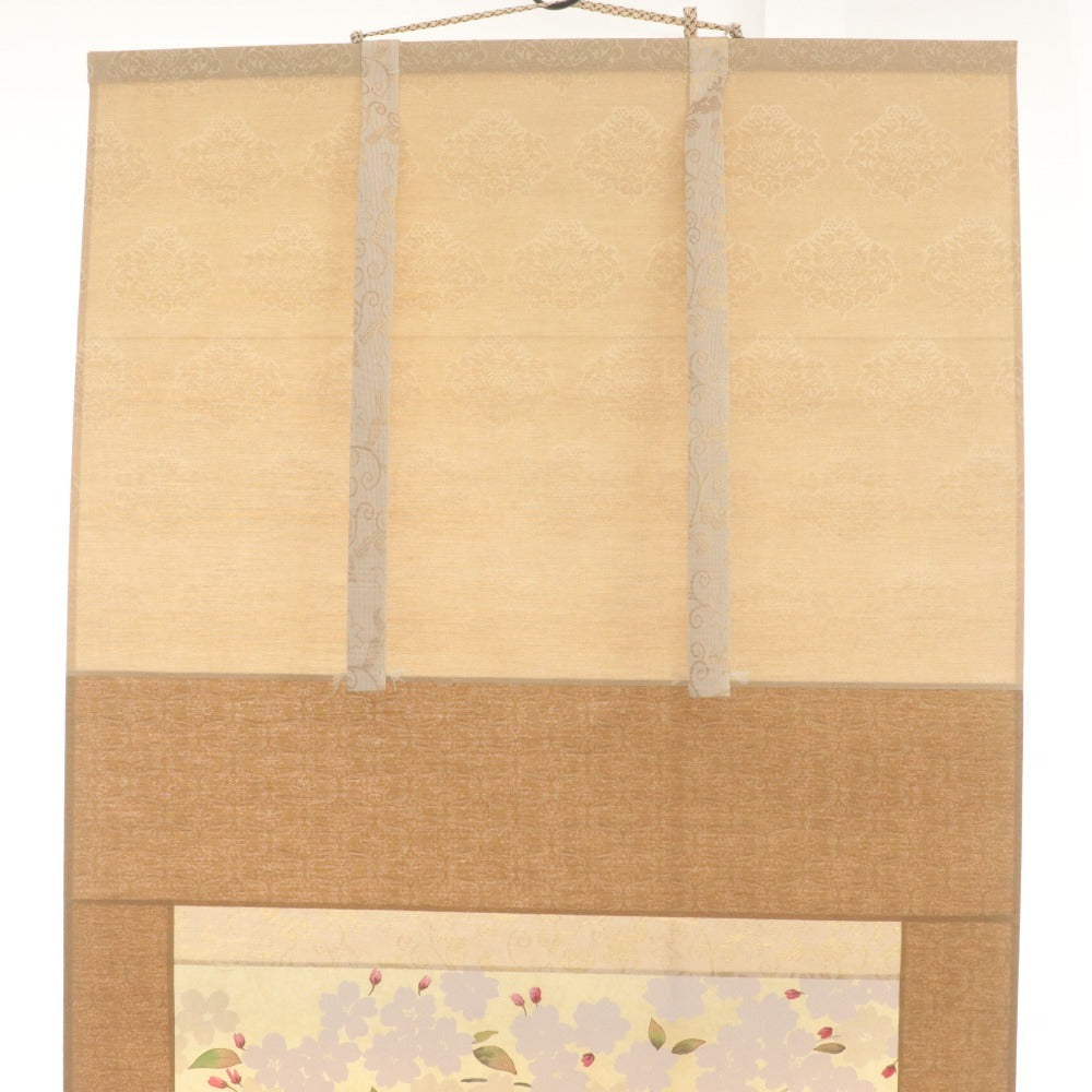 ■ 小川大鳳 掛軸 春軸 『桜に瑠璃鳥 さくら』 花鳥 絹本 肉筆 14326 全長187cm 共箱付き 美品