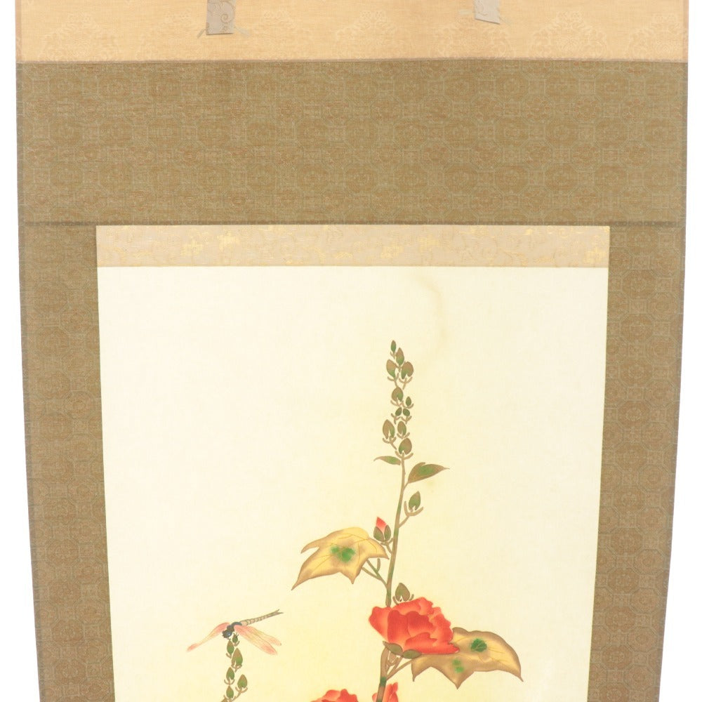■ 小川大鳳 掛軸 『紫陽花に蜻蛉』夏軸 花鳥 絹本 肉筆 14329 全長186cm 共箱付き 美品
