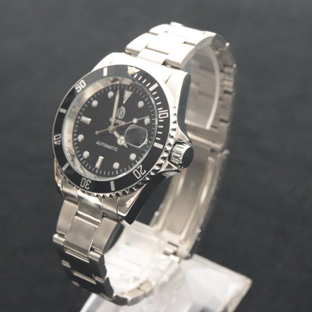 ■ SEWOR セウォア 腕時計 AUTOMATIC 自動巻き 106.5g メンズ シルバー 文字盤 ブラック 付属品付き