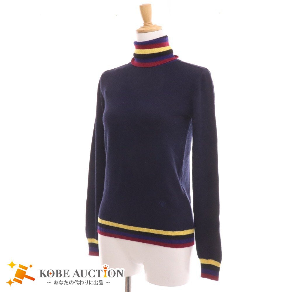 ■ Emilio Pucci knit sweater, turtleneck, long sleeves, top, striped, women's, XS, navy, with tags, unused