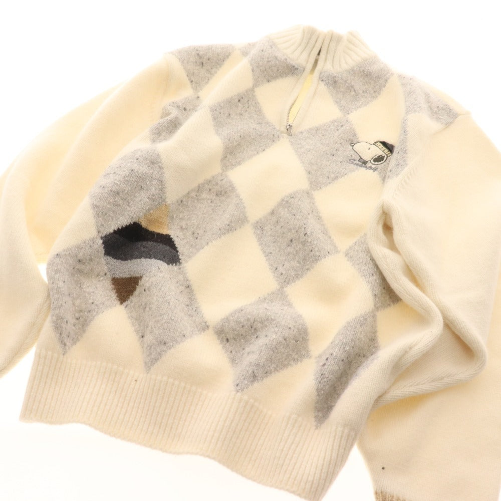 ■ グリーンクラブ セーター 長袖 トップス ニット スヌーピー 刺繍 アーガイル ハーフジップ メンズ 3（M相当） ホワイト系