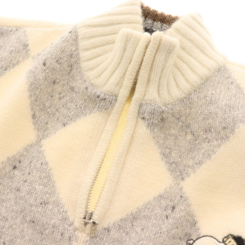 ■ グリーンクラブ セーター 長袖 トップス ニット スヌーピー 刺繍 アーガイル ハーフジップ メンズ 3（M相当） ホワイト系