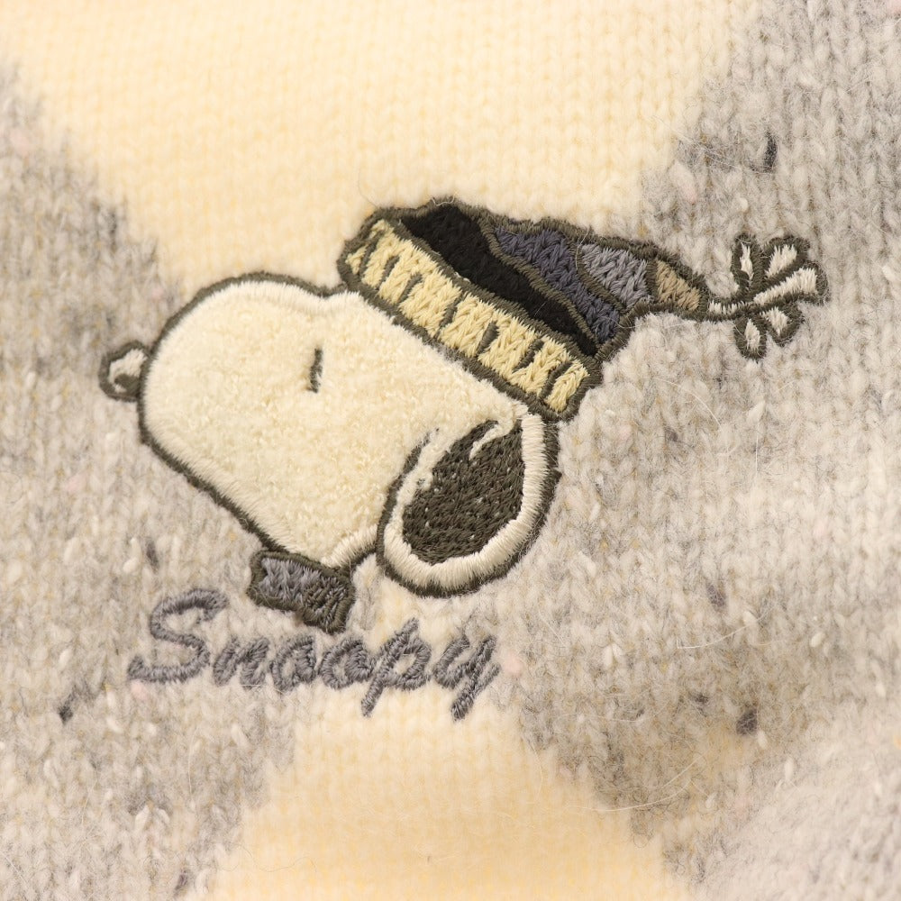 ■ グリーンクラブ セーター 長袖 トップス ニット スヌーピー 刺繍 アーガイル ハーフジップ メンズ 3（M相当） ホワイト系