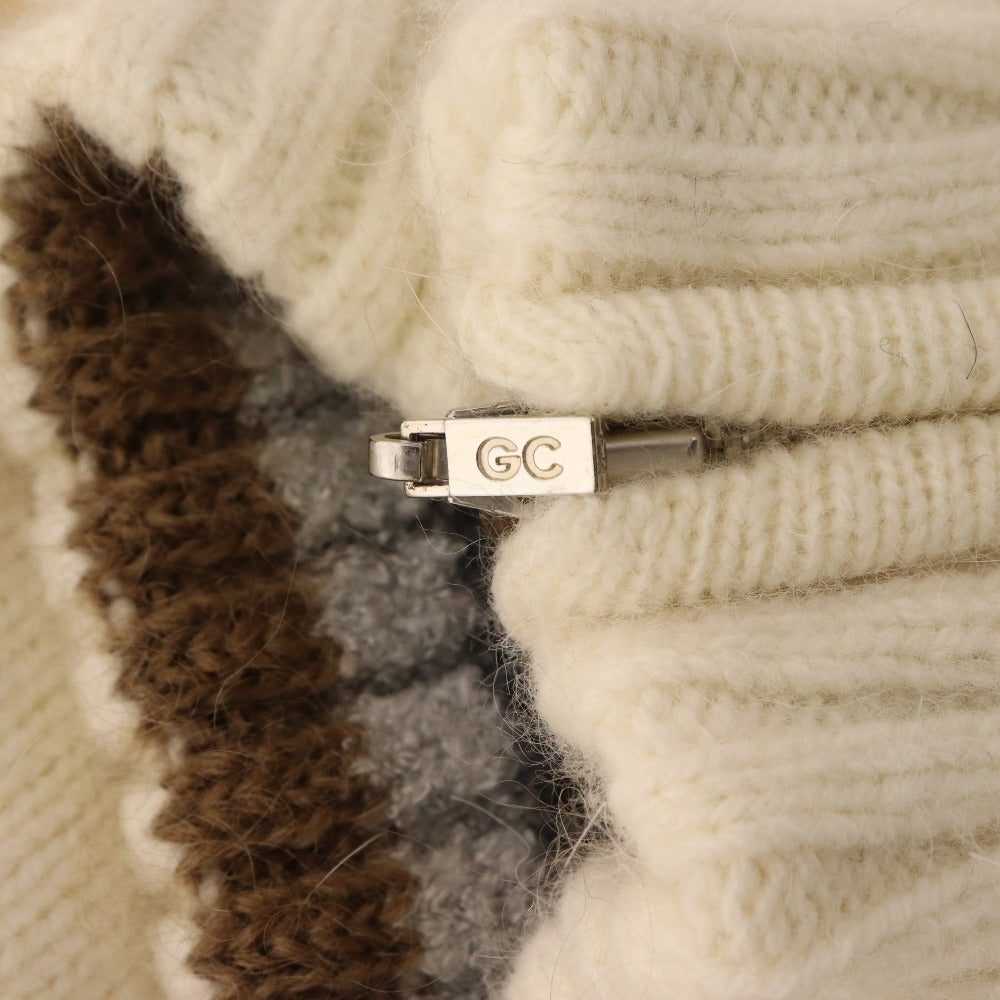 ■ グリーンクラブ セーター 長袖 トップス ニット スヌーピー 刺繍 アーガイル ハーフジップ メンズ 3（M相当） ホワイト系