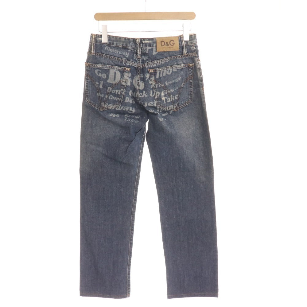 ■ Dolce &amp; Gabbana denim pants, bottoms, jeans, straight, button fly, English print, men's size 43, blue