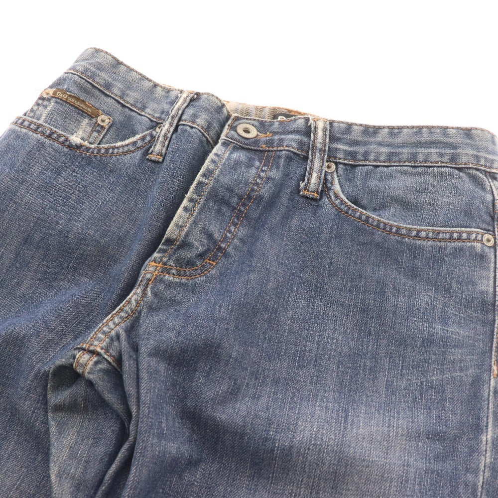 ■ Dolce &amp; Gabbana denim pants, bottoms, jeans, straight, button fly, English print, men's size 43, blue