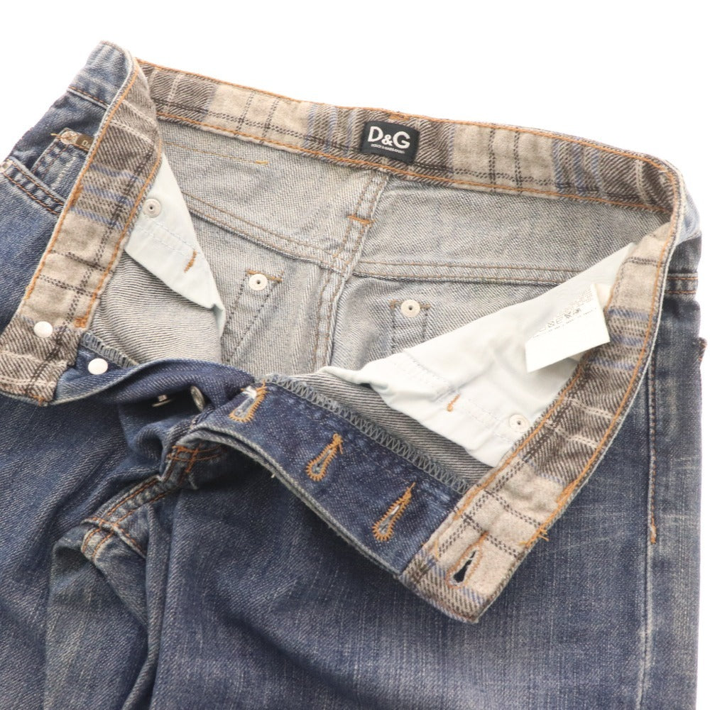■ Dolce &amp; Gabbana denim pants, bottoms, jeans, straight, button fly, English print, men's size 43, blue