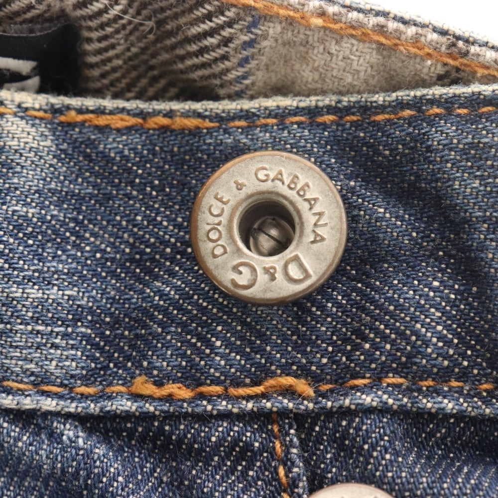 ■ Dolce &amp; Gabbana denim pants, bottoms, jeans, straight, button fly, English print, men's size 43, blue