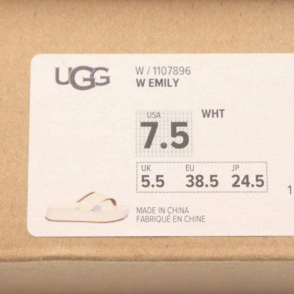 ■ UGG アグ フラットサンダル エミリー 1107896 靴 厚底 クロスベルト ロゴ レディース 7.5(24.5cm相当) ホワイト 箱付き