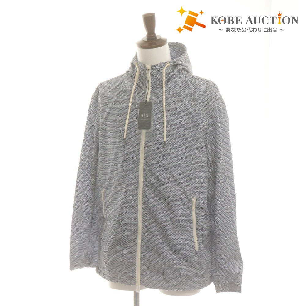 ■ A|X ARMANI EXCHANGE ジャケット 長袖 オールオーバー マイクロロゴ フーデッドブルゾン メンズ S ブルー系 タグ,ハンガー付 未使用