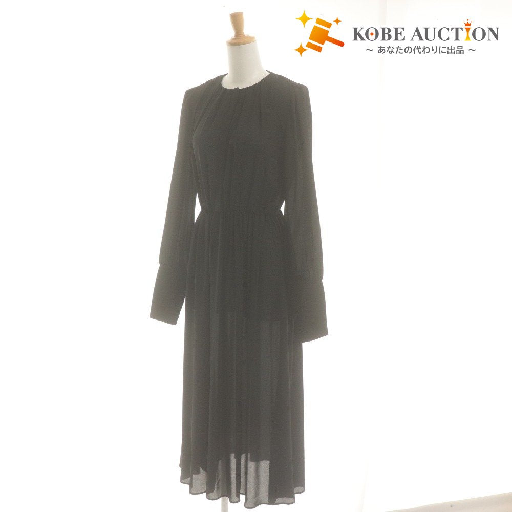■ iBLUES Max Mara イブルース マックスマーラ ロングワンピース 長袖 トップス ギャザー 袖カフス RFID レディース 40 (L相当) ブラック