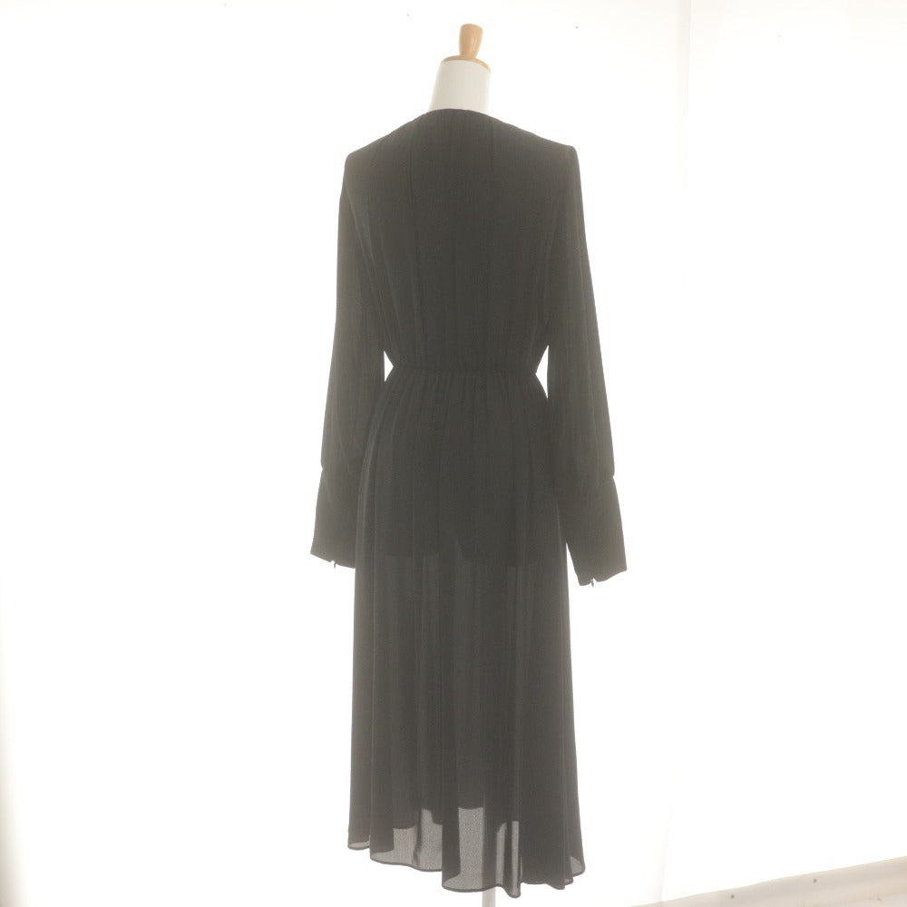 ■ iBLUES Max Mara イブルース マックスマーラ ロングワンピース 長袖 トップス ギャザー 袖カフス RFID レディース 40 (L相当) ブラック