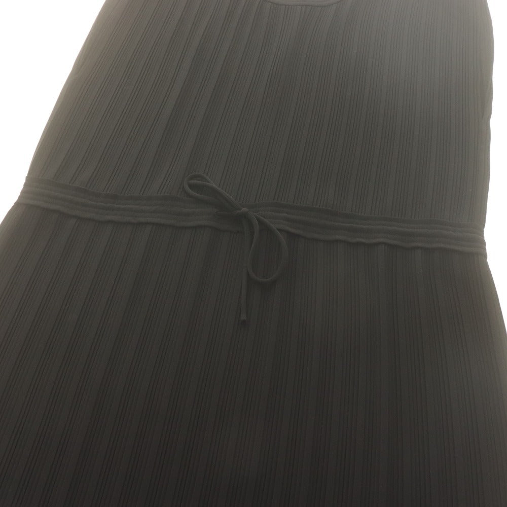 ■ CLUB MONACO クラブモナコ プリーツロングワンピース ノースリーブ トップス 紐ベルト レディース 4 (M相当) 黒 ブラック