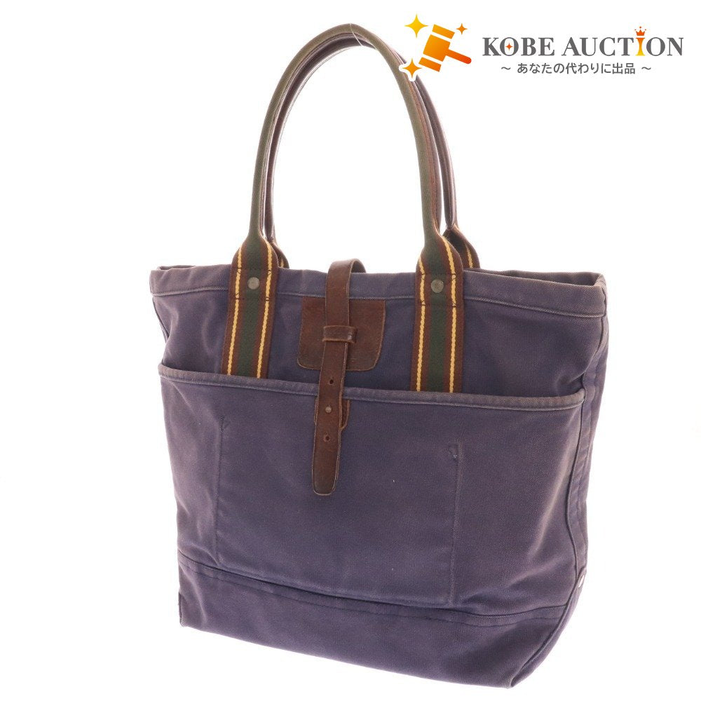 ■ Ralph Lauren Rugby Tote Bag Hand Shoulder Bag Canvas Leather Men's Navy