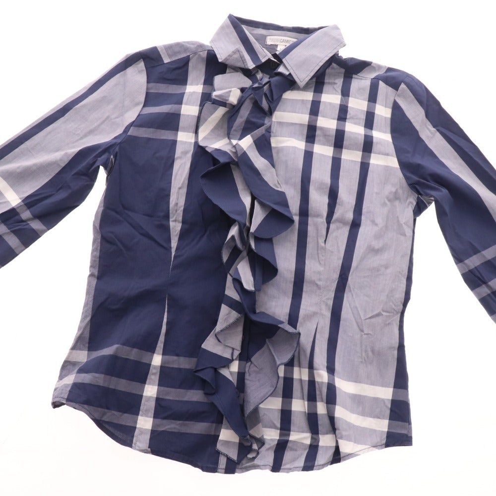 ■ ナラカミーチェ ブラウス シャツ 長袖 トップス フリル チェック レディース 1 ネイビー系