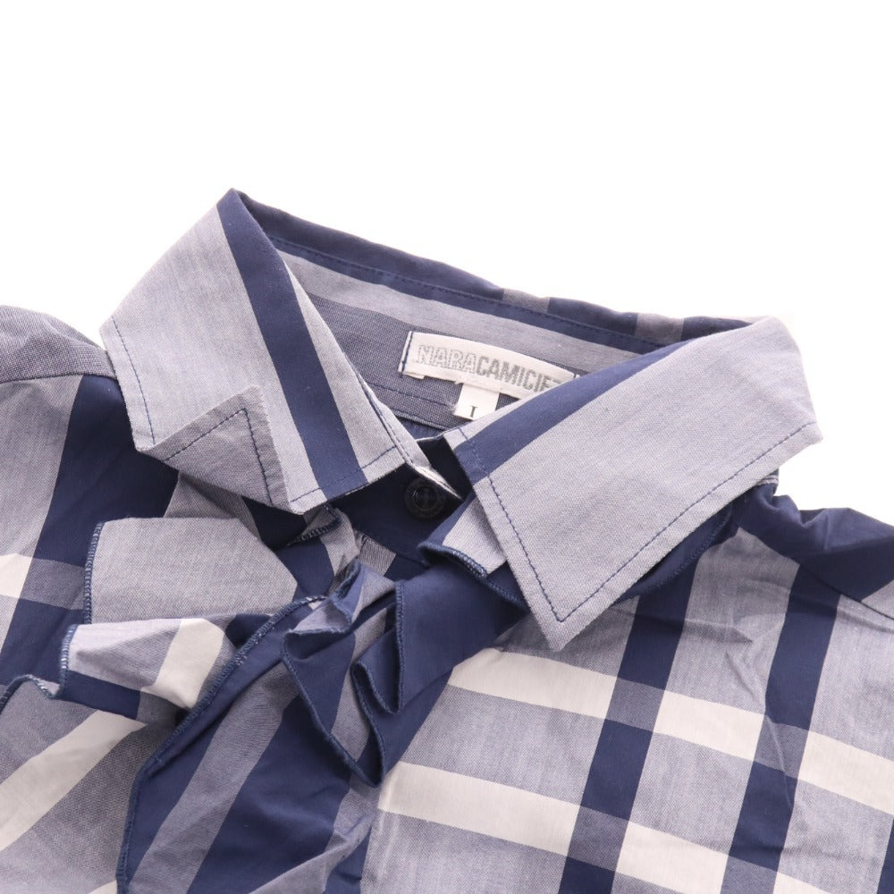 ■ ナラカミーチェ ブラウス シャツ 長袖 トップス フリル チェック レディース 1 ネイビー系