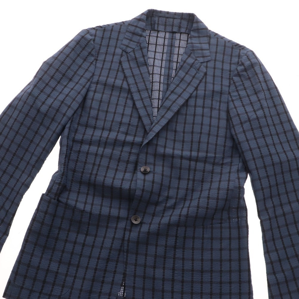 ■ Tomorrowland Summer Jacket Tailored Jacket Blazer 100% Silk Check Men's Size 46 Navy