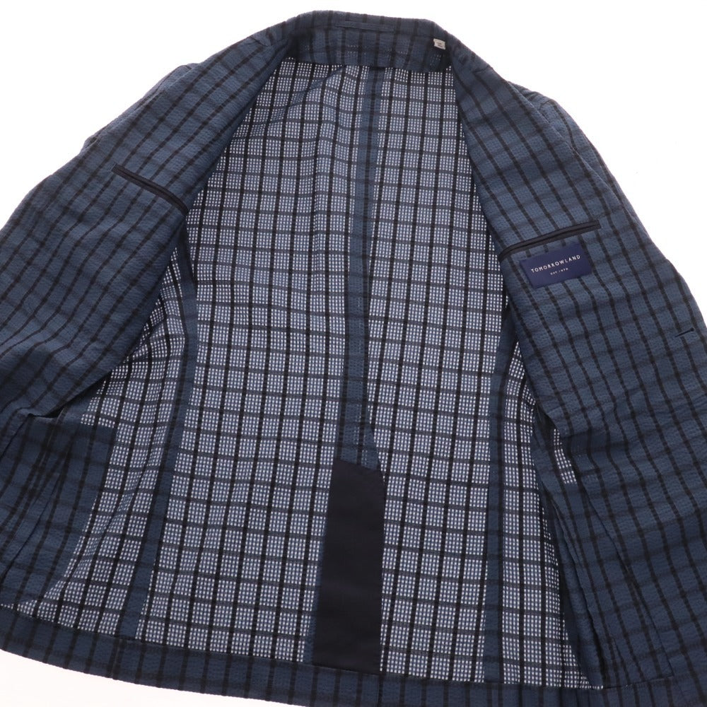 ■ Tomorrowland Summer Jacket Tailored Jacket Blazer 100% Silk Check Men's Size 46 Navy