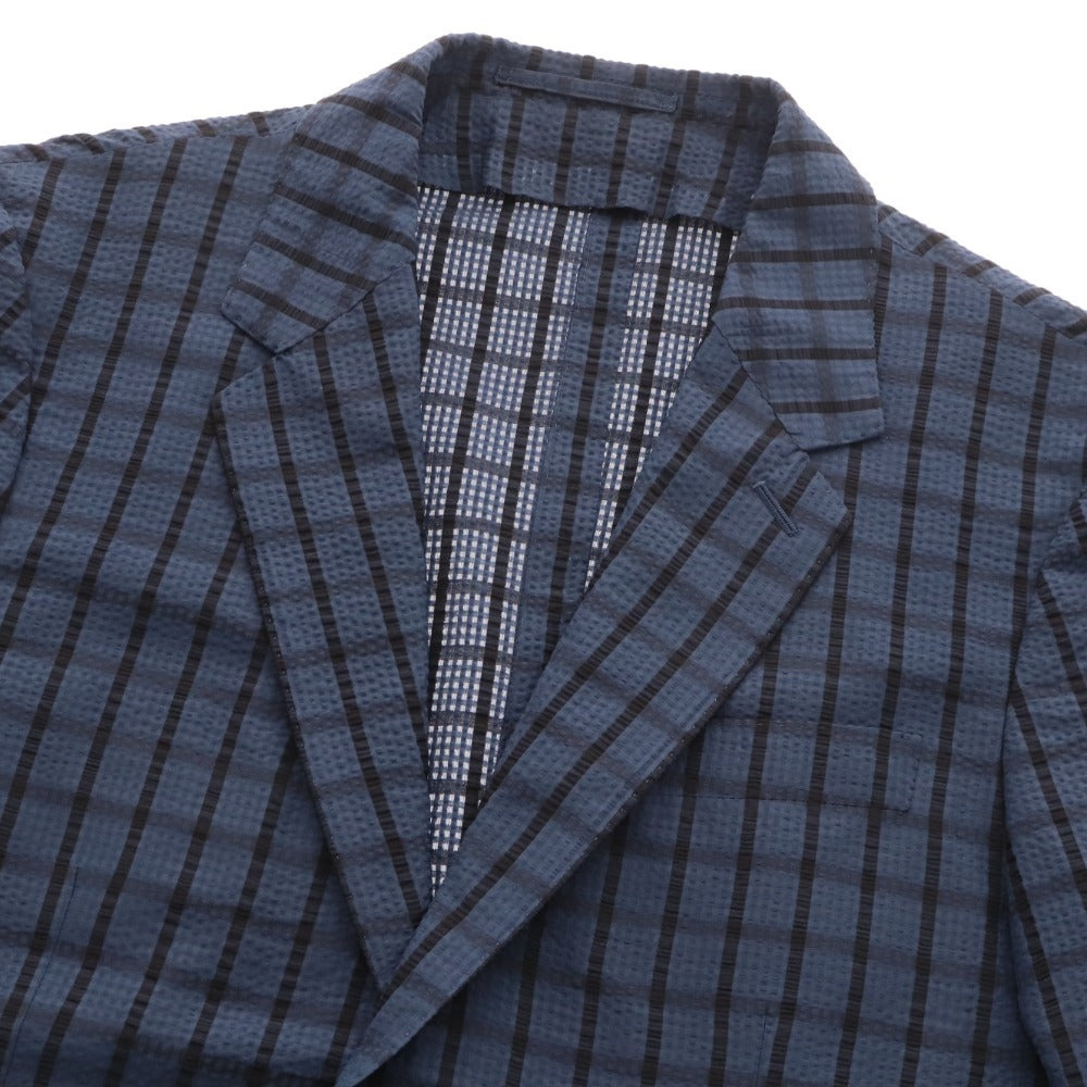 ■ Tomorrowland Summer Jacket Tailored Jacket Blazer 100% Silk Check Men's Size 46 Navy