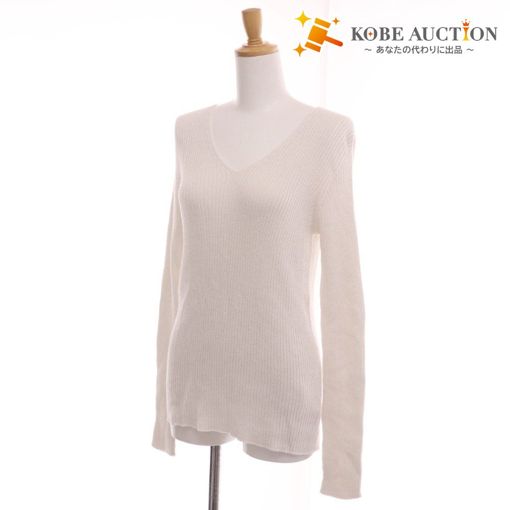 ■ Blanc Vert Cut and Sew Long Sleeve Top V-Neck Lamé Women's Size 40 White